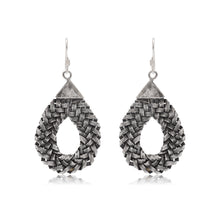 Oxidised Silver Woven Teardrop Dangling Earrings