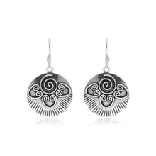 Oxidised Spiral Disc Dangling Earrings