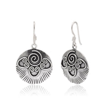 Oxidised Spiral Disc Dangling Earrings