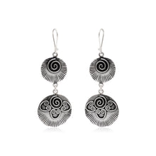 Dual Disc Spiral Motif Oxidised Statement Earrings