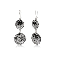 Dual Disc Spiral Motif Oxidised Statement Earrings
