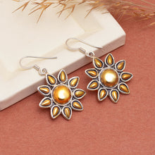 Oxidised Dual-Tone Surya Floral Drop Earrings