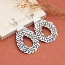 Oxidised Silver Woven Teardrop Dangling Earrings