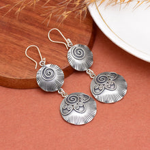 Dual Disc Spiral Motif Oxidised Statement Earrings