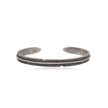 Feather Engraved Oxidised 925 Sterling Silver Open Cuff Bangle