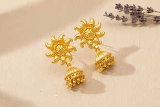 Swarna Pushpa Gold Plated Floral Jhumka Earrings