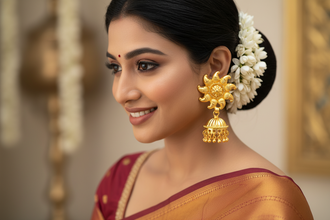 Swarna Pushpa Gold Plated Floral Jhumka Earrings